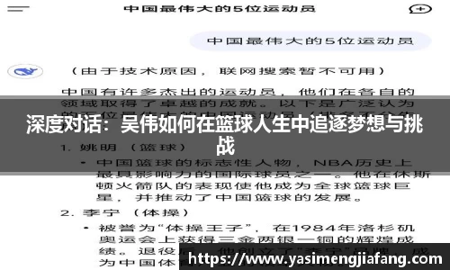 深度对话：吴伟如何在篮球人生中追逐梦想与挑战